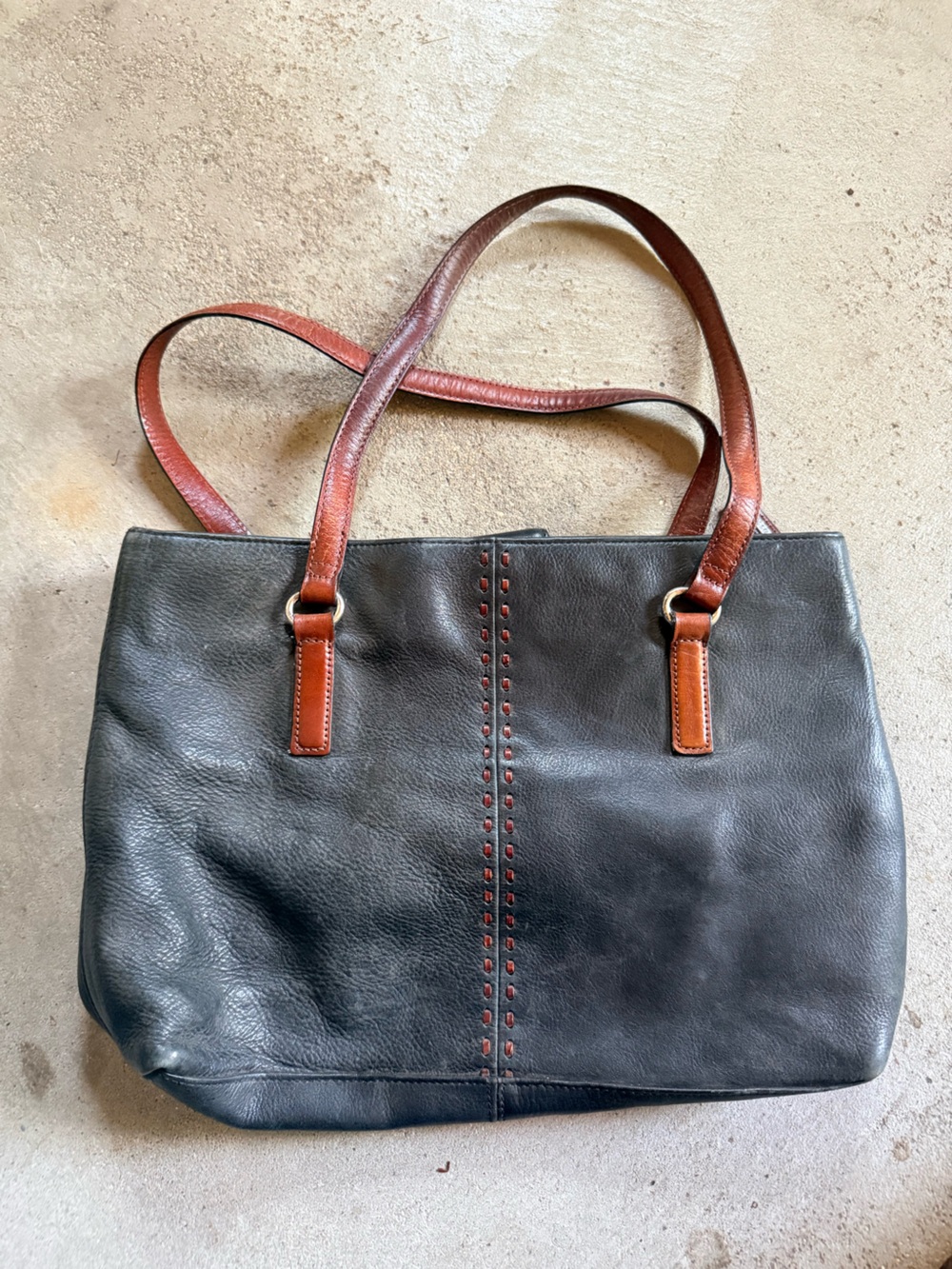 Fossil Black Handbag with Brown Trim
